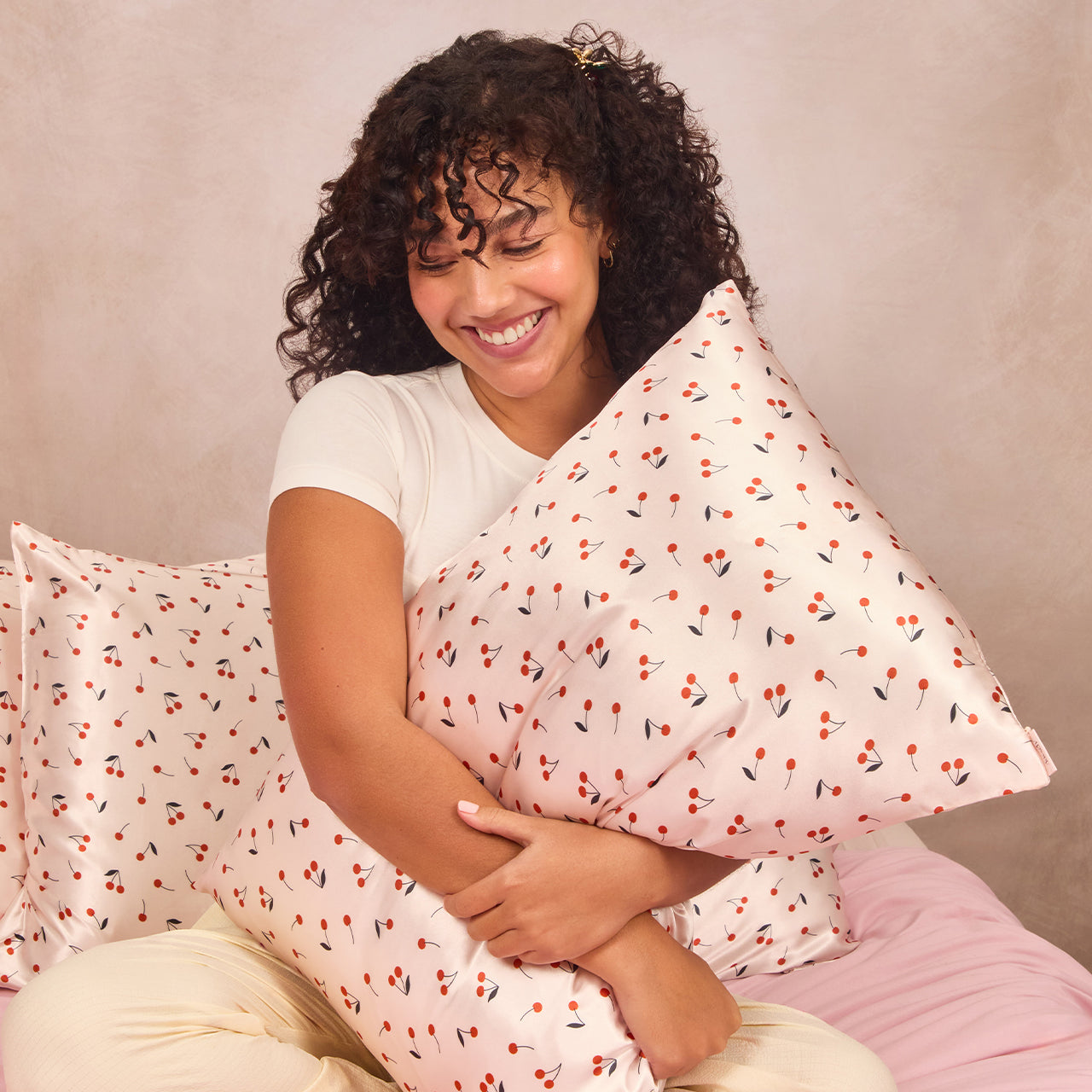 Satin Pillowcase in Cherry Print 2 Pack - King - Image 3