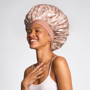 Alternative view of Terracotta Checker Oversized Satin Bonnet