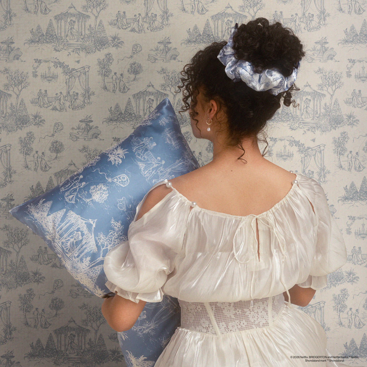 Bridgerton x Kitsch Satin Pillow Scrunchies? in Toile in Bloom - Image 6