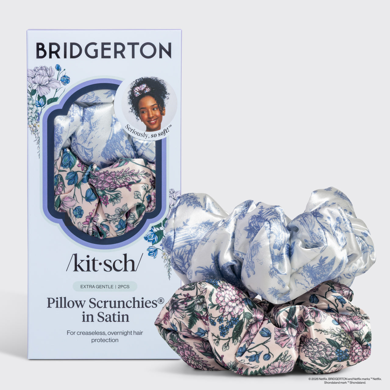 Bridgerton x Kitsch Satin Pillow Scrunchies? in Toile in Bloom