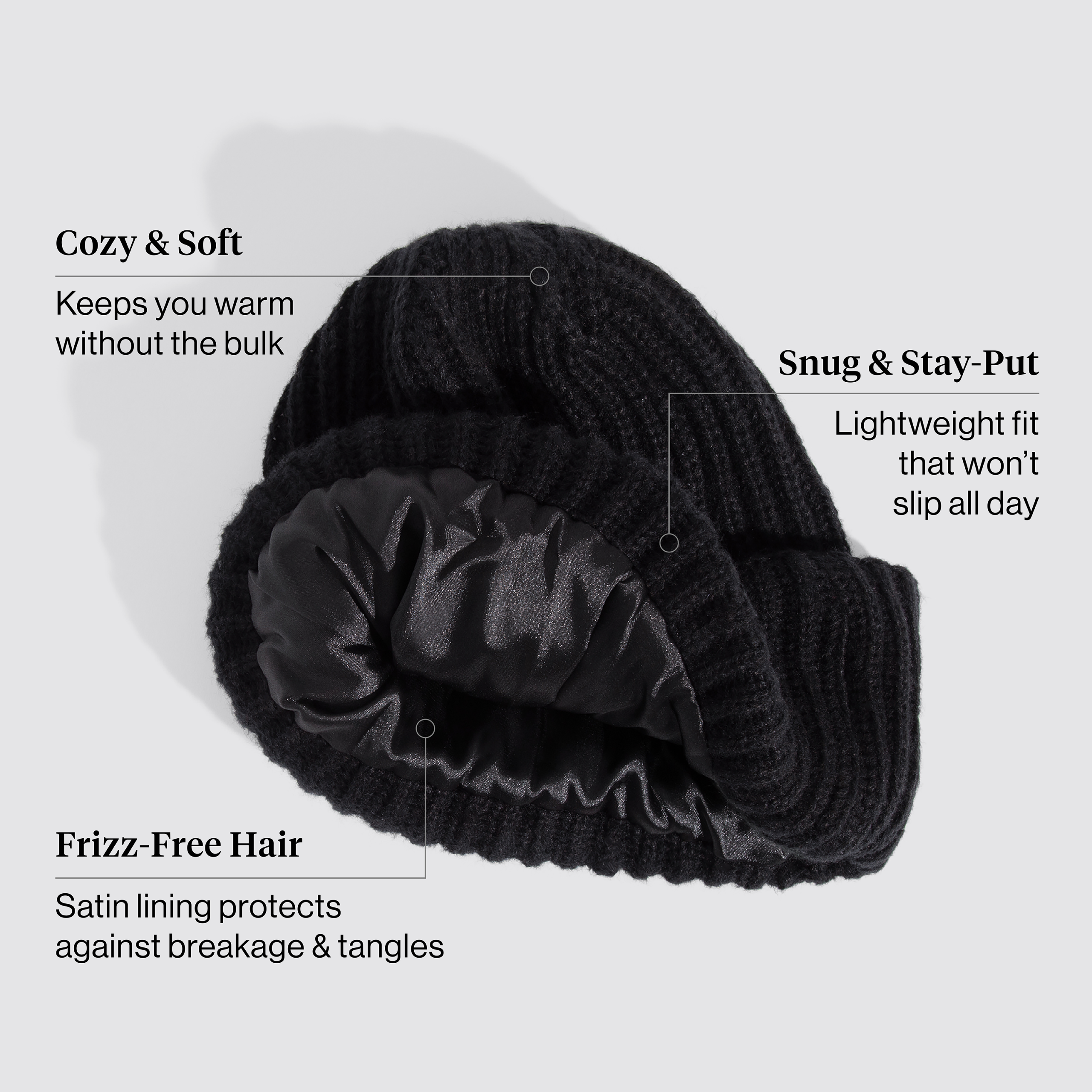 Glazey??? Satin-Lined Beanie in Black - Image 2