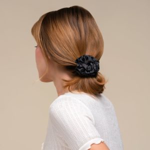 Alternative view of Black Rosette Ruched Satin Scrunchies