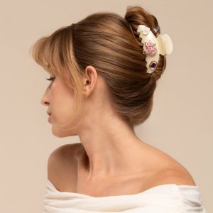 Alternative view of KitschPop?? Curved Claw Clip & Charms in Pearlized Cream