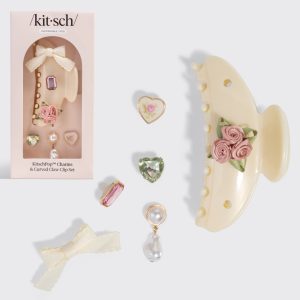 KitschPop?? Curved Claw Clip & Charms in Pearlized Cream