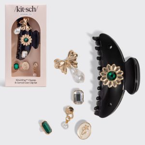 KitschPop?? Curved Claw Clip & Charms in Vintage Black