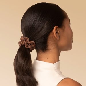 Alternative view of Black. Chocolate. & Mocha Ruched Lace Scrunchies 5pc Set
