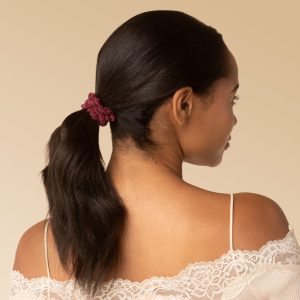 Alternative view of Cherry Lacquer & Dusty Pink Ruched Lace Scrunchies 5pc Set