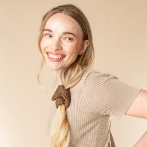 Alternative view of Black & Chocolate Metallic Mesh and Satin Scrunchies 2pc Set