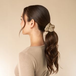 Alternative view of Cream & Gold Metallic Mesh and Satin Scrunchies 2pc Set