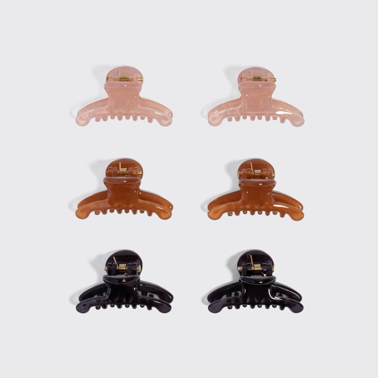 Soft Pink. Mocha & Black Mini Arched Clips 6pc Set - Image 2