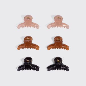Alternative view of Soft Pink. Mocha & Black Mini Arched Clips 6pc Set