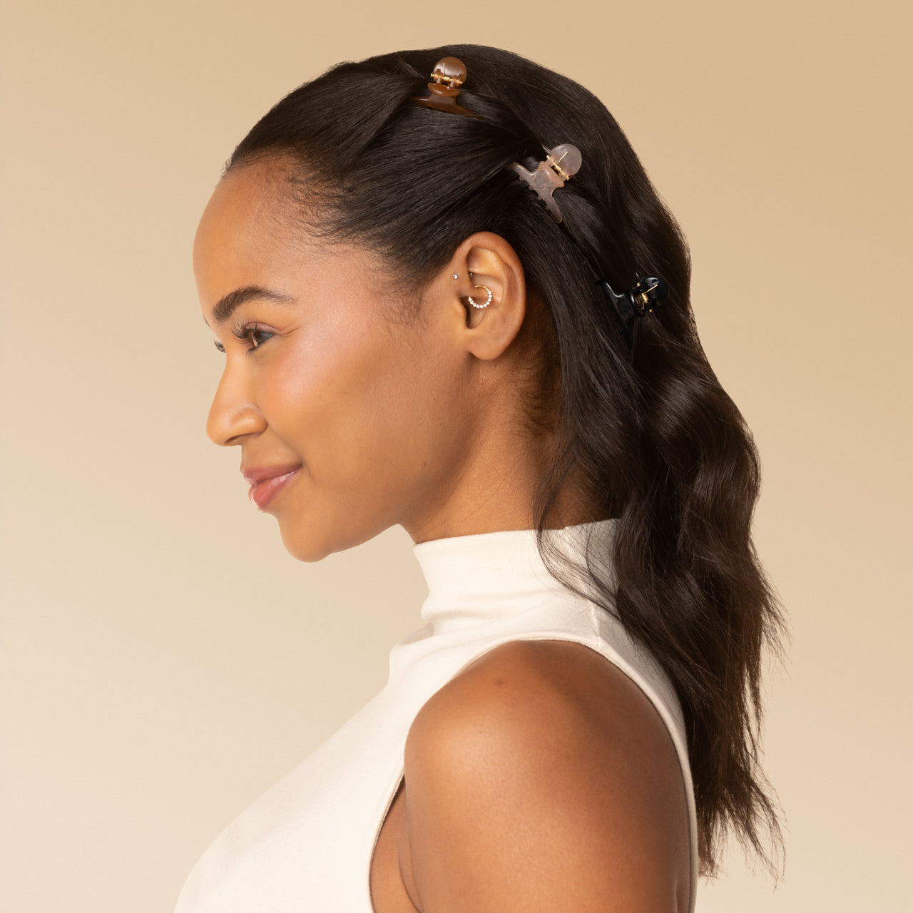 Soft Pink. Mocha & Black Mini Arched Clips 6pc Set - Image 3