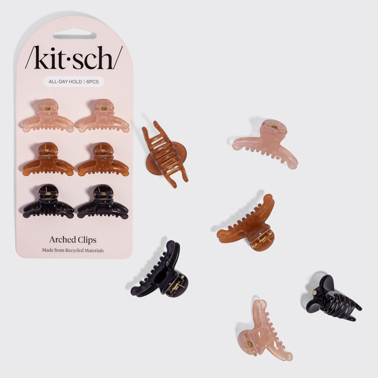 Soft Pink. Mocha & Black Mini Arched Clips 6pc Set