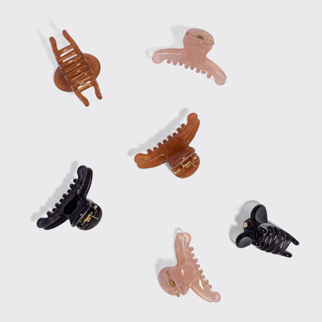 Soft Pink. Mocha & Black Mini Arched Clips 6pc Set - Image 7