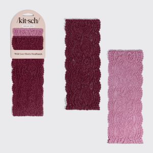 Cherry Lacquer & Dusty Pink Wide Lace Headbands 2pc Set