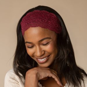 Alternative view of Cherry Lacquer & Dusty Pink Wide Lace Headbands 2pc Set