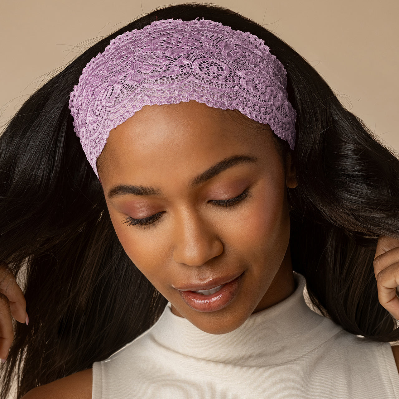 Cherry Lacquer & Dusty Pink Wide Lace Headbands 2pc Set - Image 4