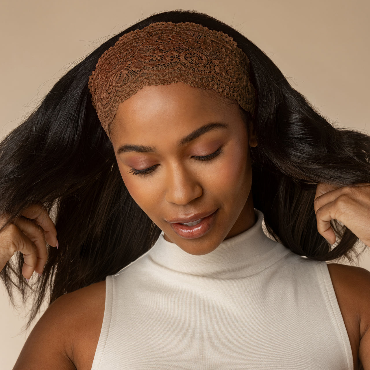 Mocha & Chocolate Wide Lace Headbands 2pc Set - Image 4
