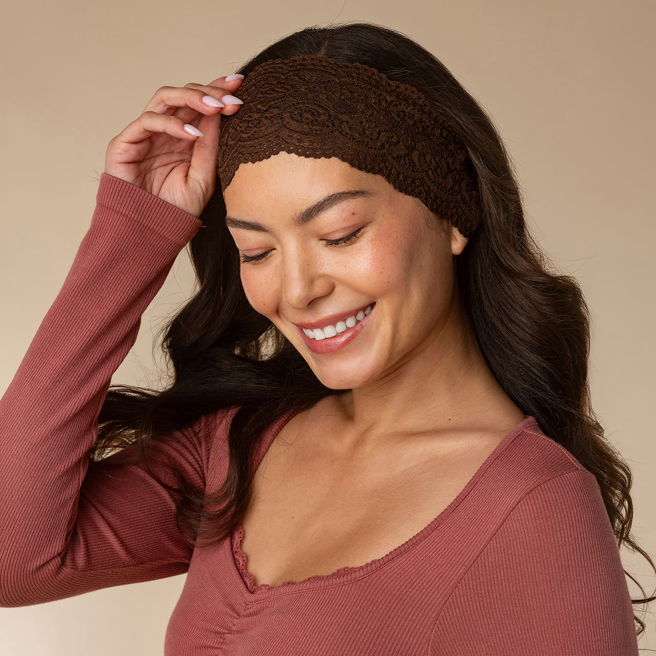 Mocha & Chocolate Wide Lace Headbands 2pc Set - Image 2
