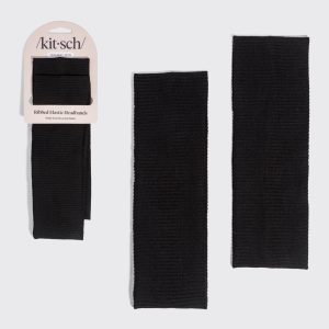 Black Ribbed Elastic Headbands 2pc Set