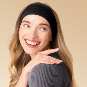 Alternative view of Black Ribbed Elastic Headbands 2pc Set