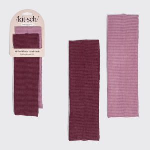 Dusty Pink & Cherry Lacquer Ribbed Elastic Headbands 2pc Set