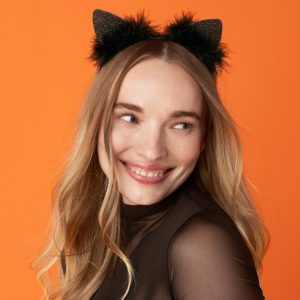 Alternative view of Black Glitter Satin Cat Ears Headband