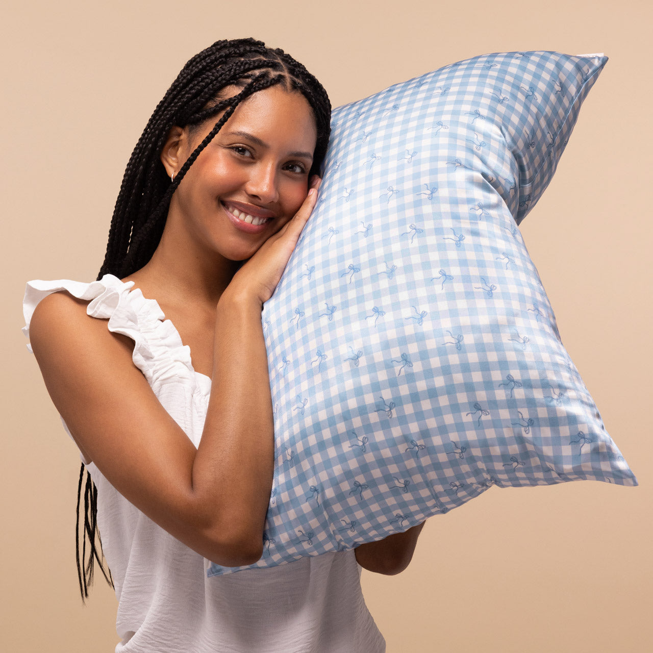 Satin Pillowcase in Gingham Blue - Image 2