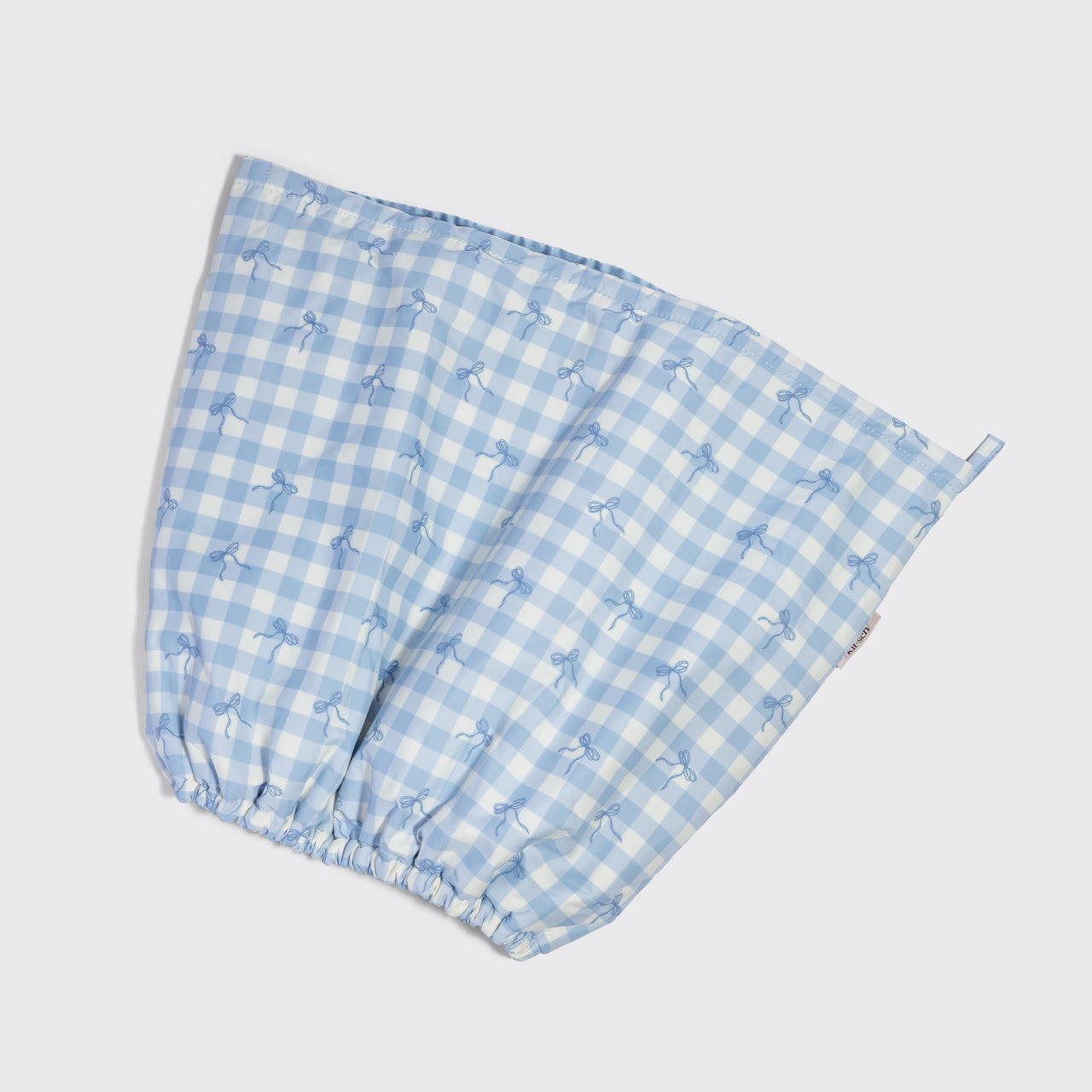 Gingham Blue Satin Lined Flexi Shower Cap - Image 5