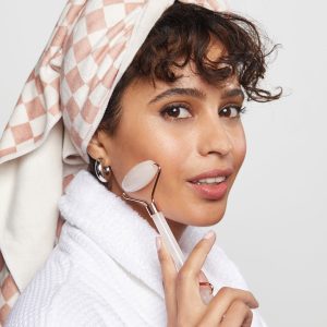 Alternative view of Terracotta Checker Satin Lined Flexi Shower Cap + XL Hair Towel Bundle