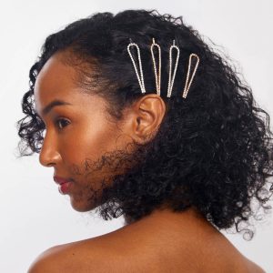 Alternative view of Metal Rhinestone Drop Bobby Pins 4pc Set - Gold and Silver