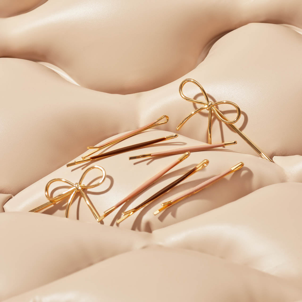 Metal Enamel Puffy & Bow Bobby Pins 8pc Set- Rosewood - Image 3