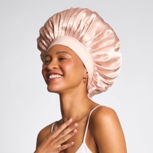 Alternative view of Satin Lined Flexi Shower Cap + Blush Oversized Satin Bonnet Bundle