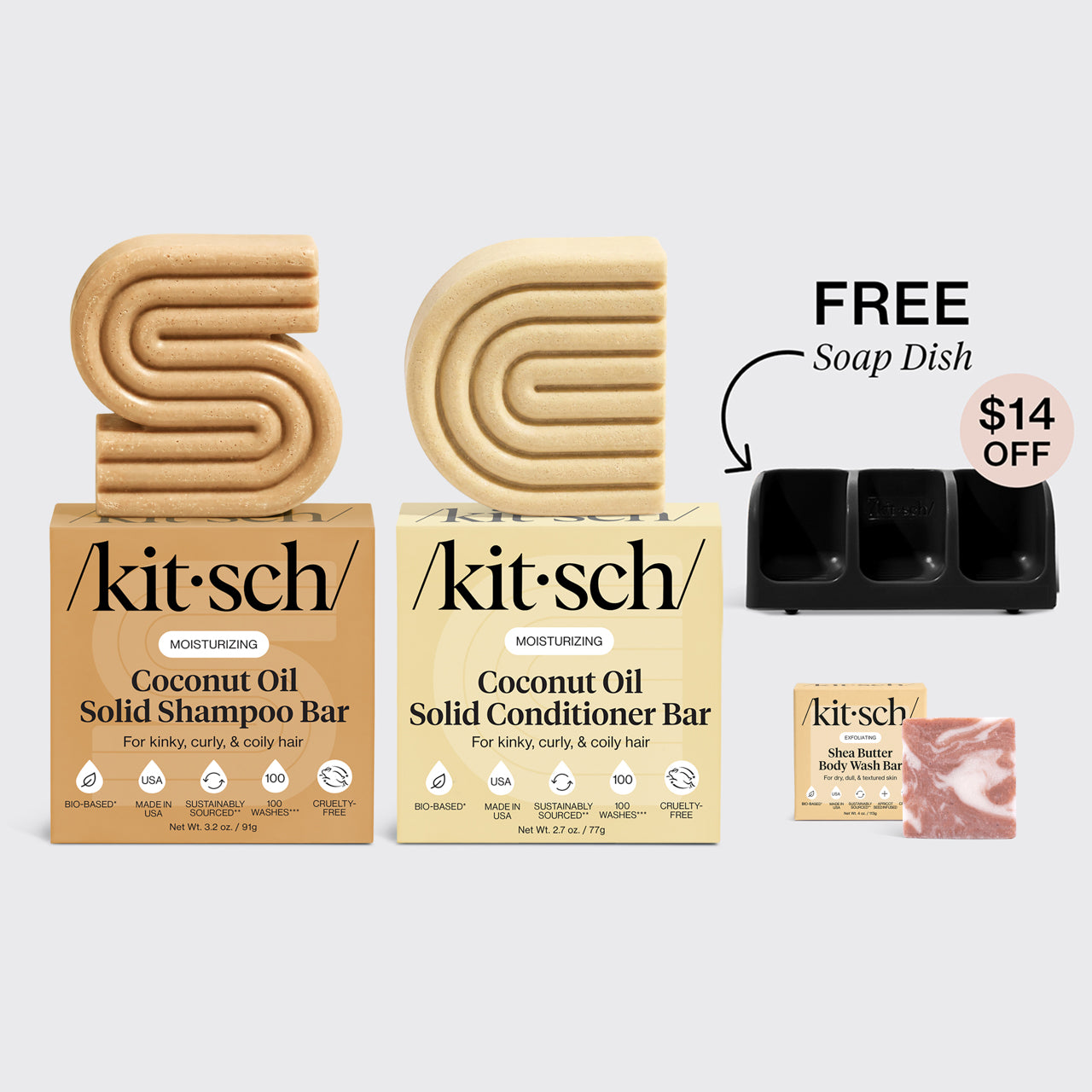 Moisturizing Coconut Oil Black Self Draining Soap Dish Bundle