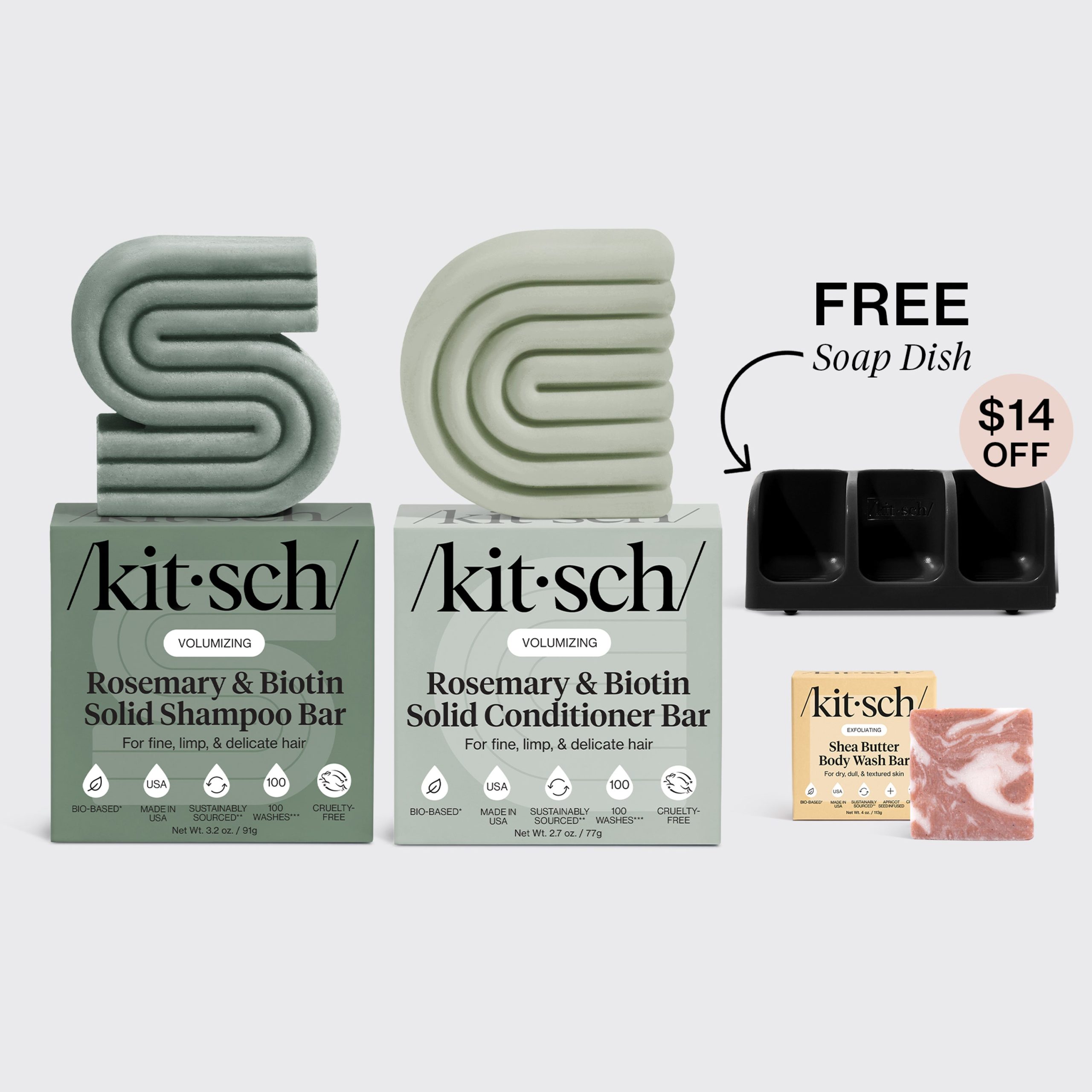 Volumizing Rosemary Black Self Draining Soap Dish Bundle