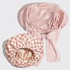Satin Lined Flexi Shower Cap + Blush Oversized Satin Bonnet Bundle
